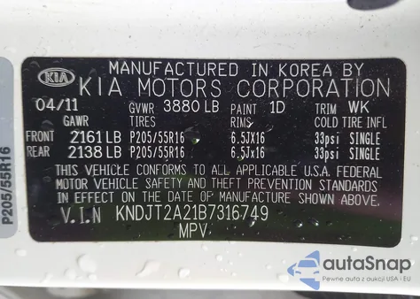 2011 Kia Soul + from USA, damaged, VIN KNDJT2A21B7316749